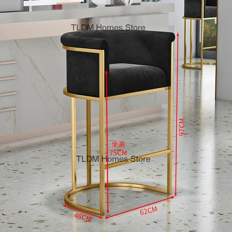 Italian Wrought Iron Bar Chairs Household Restaurant Bar Stools Light Luxury Leisure Front Desk Cafe Back High Stool for Kitchen