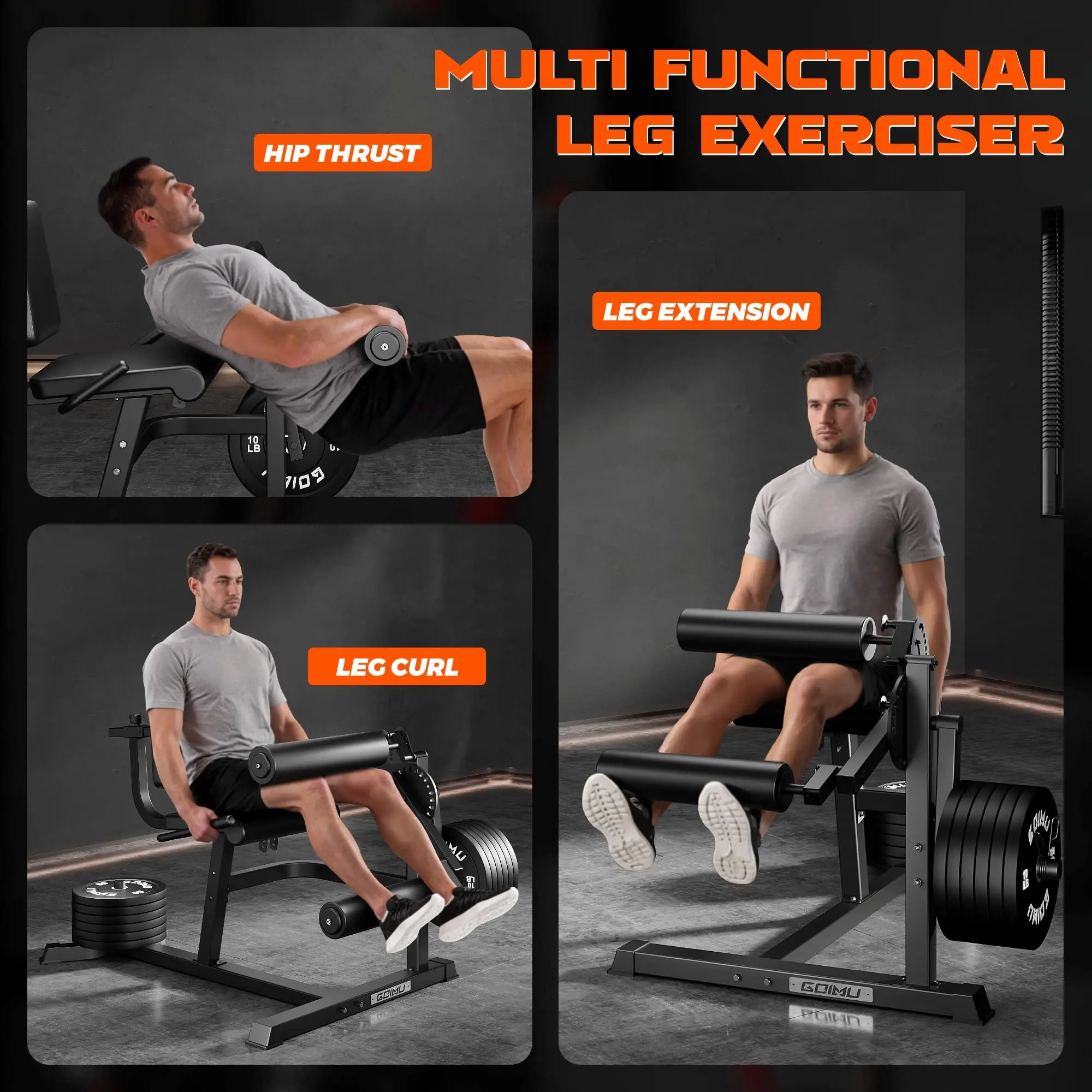 Leg Extension and Curl Machine, 4 in 1 Lower Body Workout Machine, Adjustable Leg Curl Machine with Plate Loaded, Leg