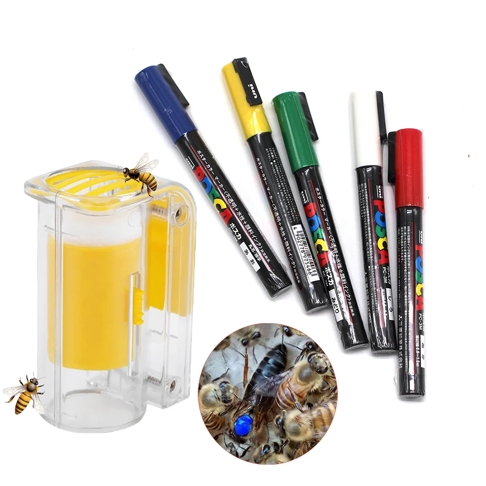 Push Pluger Queen Marking  Bottle Pen Kit Indicate Queen Year Dry Quickly Water-Based Paint  Track Age No Damage Beekeeping Tool