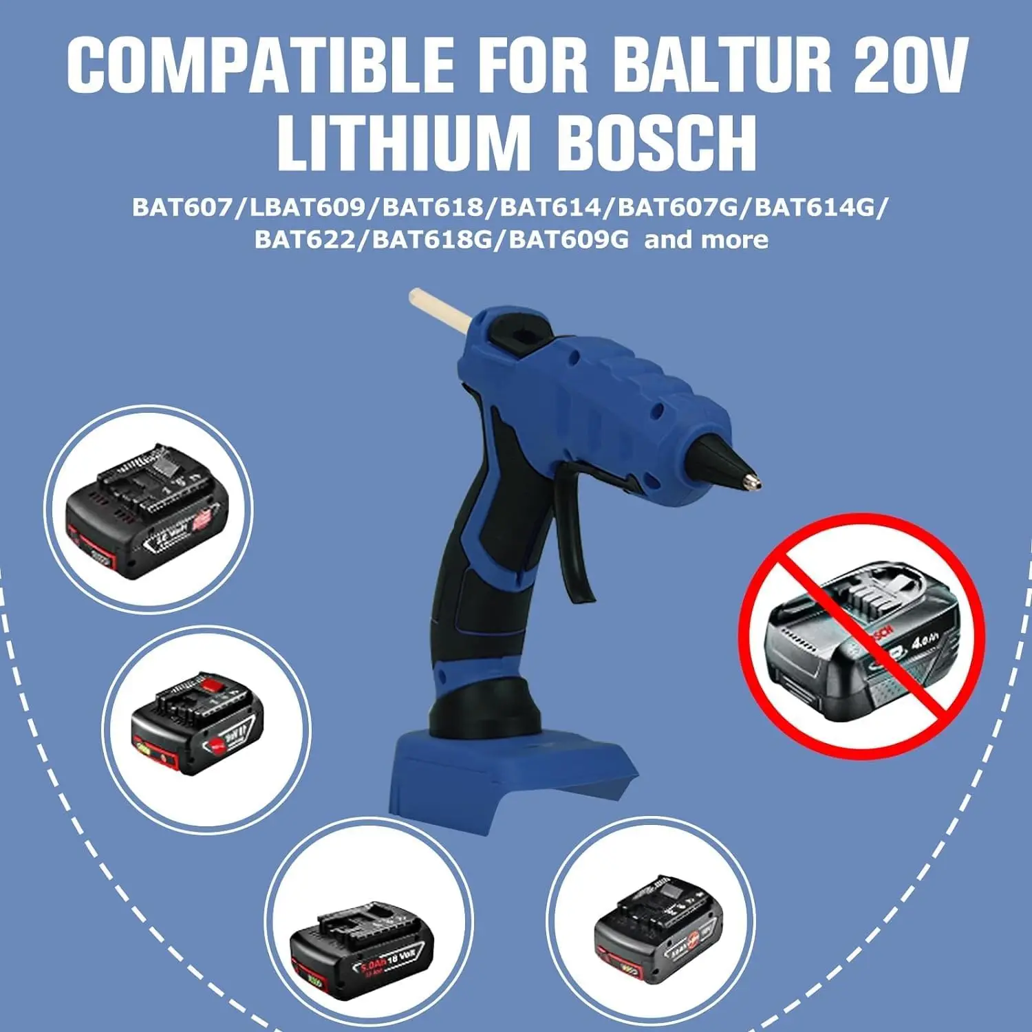 50W for Bosch 18V 20V Max Battery Cordless Hot Glue Gun with 30 Pcs Glue Gun Sticks DIY Electric Heat Repair Tool