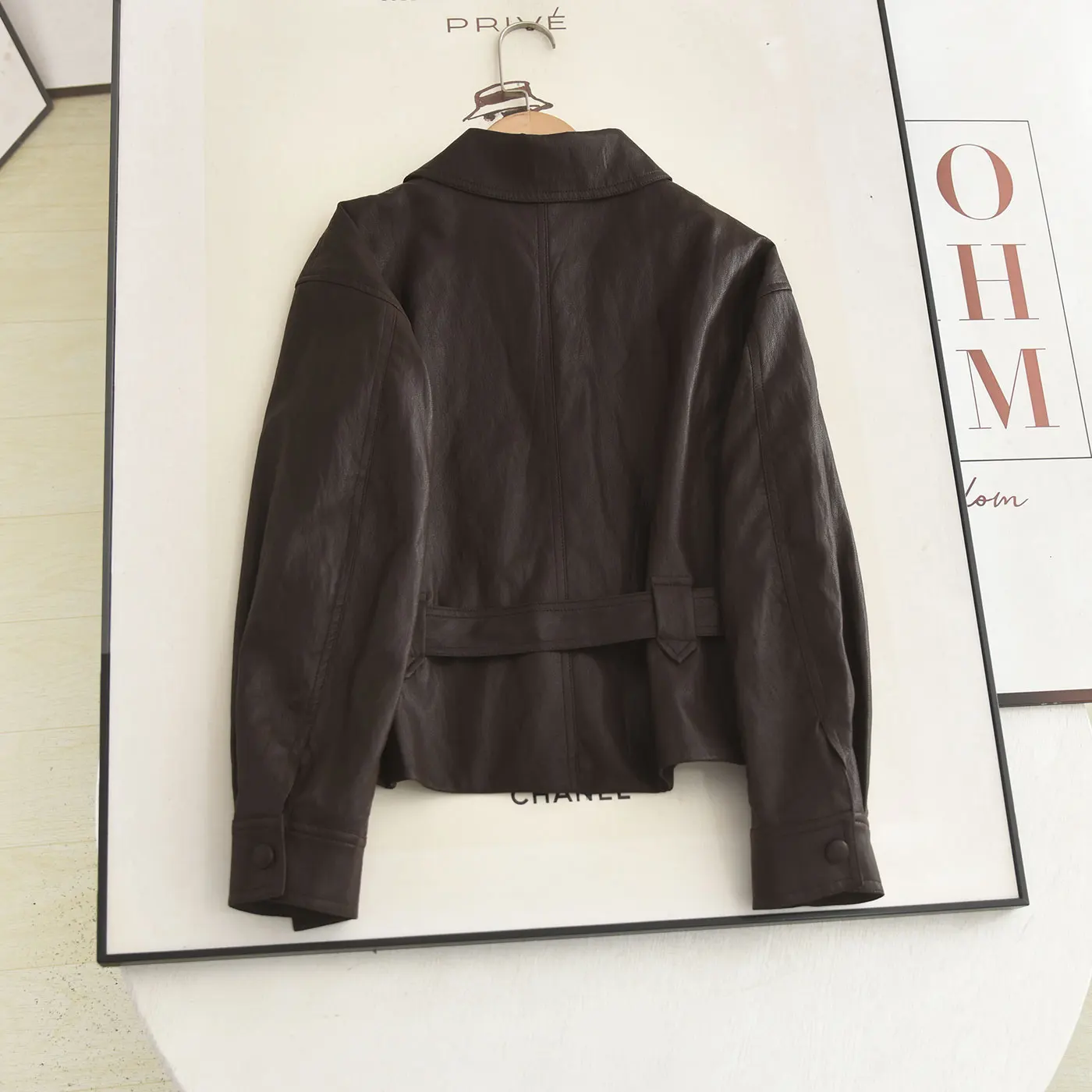 Cool Sle Brown PU cuero Jaet mujer otoño nuevo Retro alta calidad adelgazamiento Faionable prendas de vestir exteriores largo Sve Flip Collar