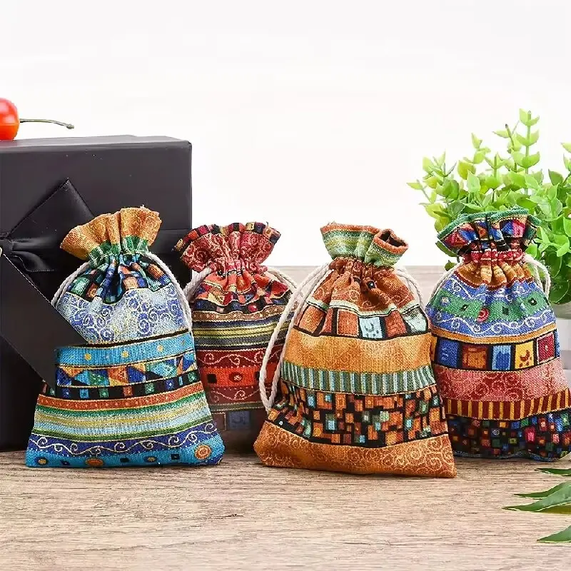 20Pcs Colorful Egyptian Pattern Drawstring Bags High-Quality Jewelry Gift Storage Pouches for Weddings Christmas Halloween