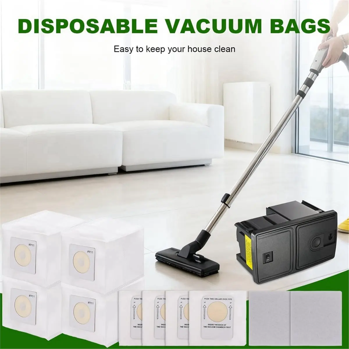 

Y11 Vacuum Bags for InterVac Vacuum Cleaner CSRM, CSRM-RC, -9 and for CV1004-8pc Dust Bag with 2 Motor Filters