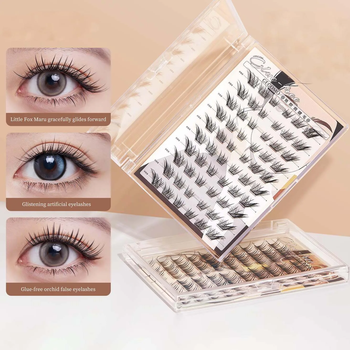 Kleberfreie falsche Wimpern mit großem Fassungsvermögen – natürliches Locken, einfach zu tragen, geeignet für Anfänger, selbstklebende obere Wimpern