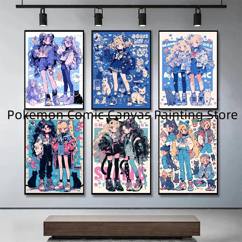 

Japan Surrounding Animation Sailor Moon Canvas Stickers and Posters Picture Home Decoration Children's Gift Aesthetic Room Decor