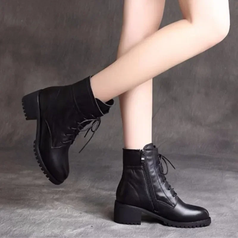 2024 High Quality Ladies Shoes Side Zipper Women\'s Boots Fashion Cross-tied Modern Boots Women Hot Sale Plus Size Ankle Boots