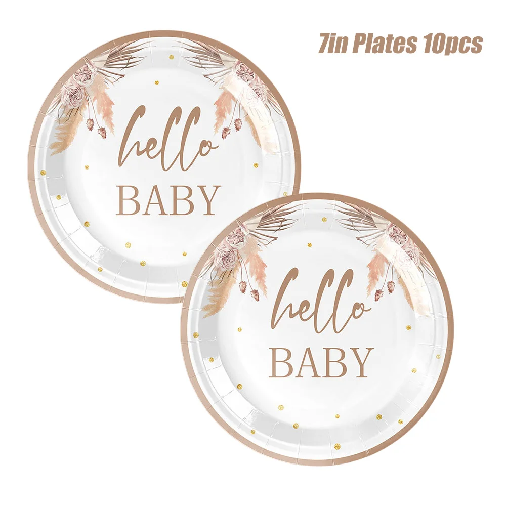 Hello Baby Geschlechts-Enthüllungs-Party-Zubehör Einweggeschirr Pappteller Becher Servietten Babyparty Junge Mädchen Geburtstagsdekoration – Detail 3
