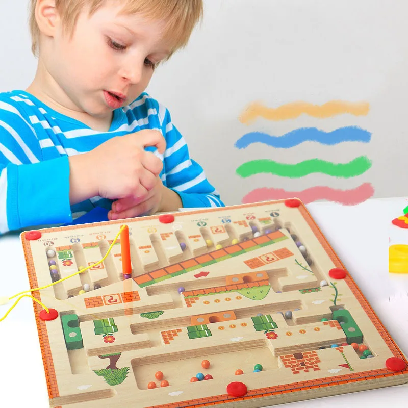 Creatieve Kinderen Jongen Meisje Houten Magnetische Puzzel Nummer Kleur Doolhof Leren Vroege Educatie Speelgoed Kleur Bijpassende Montessori Speelgoed