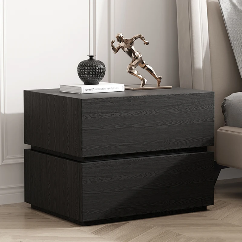 

Modern minimalist bedroom bedside table Nordic small apartment cabinet black oak free installation