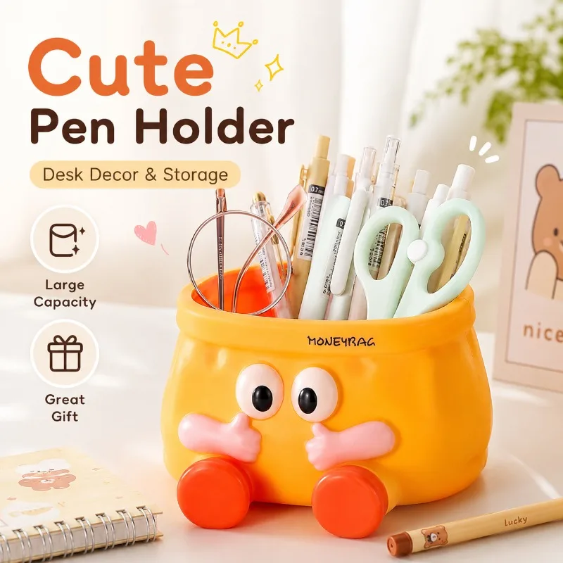Creative ABS Cartoon Pen Holder Cute Desktop Organizer Large Capacity Storage Box for Stationery Office Study Decor Gift