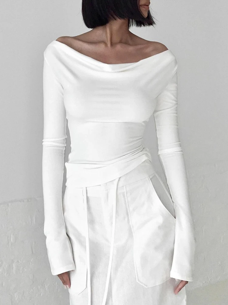 

Off Shoulder T Shirt Women Streetwear Long Sleeve Crop Top Y2k Clothes Tie Back Ropa De Mujer Backless Camisetas Feminist Shirt