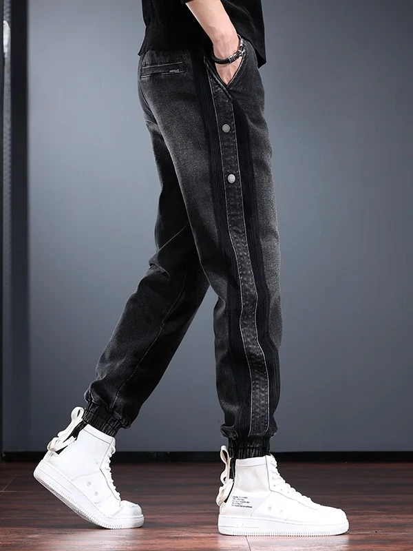 

Тяжелые мужские джинсы в стиле ретро, осень-зима 2021, новые свободные брюки, дизайнерская лоскутная рабочая одежда, модная галан с манжетами