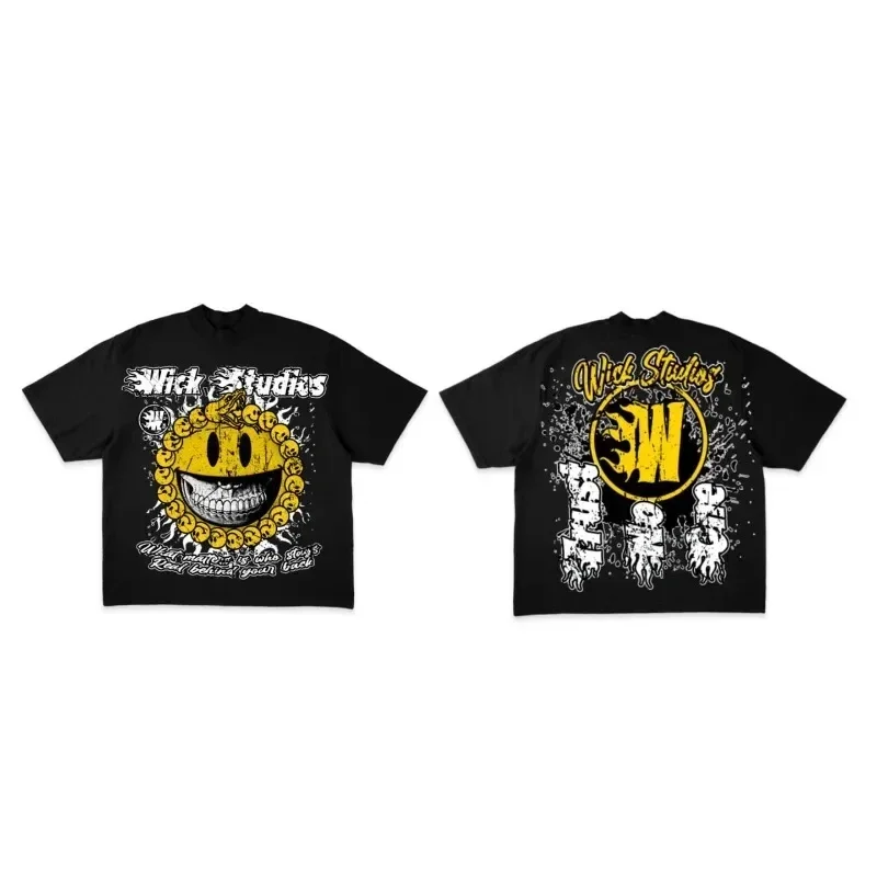 تي شيرت صيفي أمريكي مطبوع عليه حروف الرسوم المتحركة بأكمام قصيرة لـ Y2k Harajuku Fashion Couple بلوزة فضفاضة غير رسمية