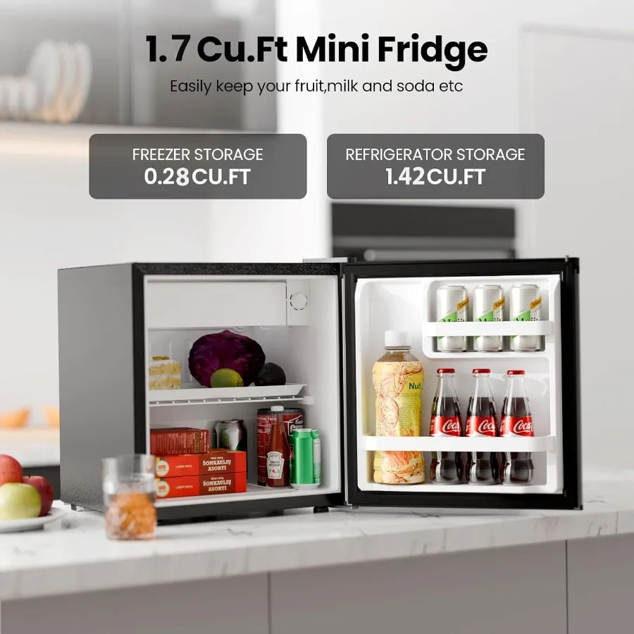 Compact 1.7 cu.ft Upright Mini Fridge with Freezer and Removable Shelves 7-Setting Adjustable Thermostat for Quiet Operation Id