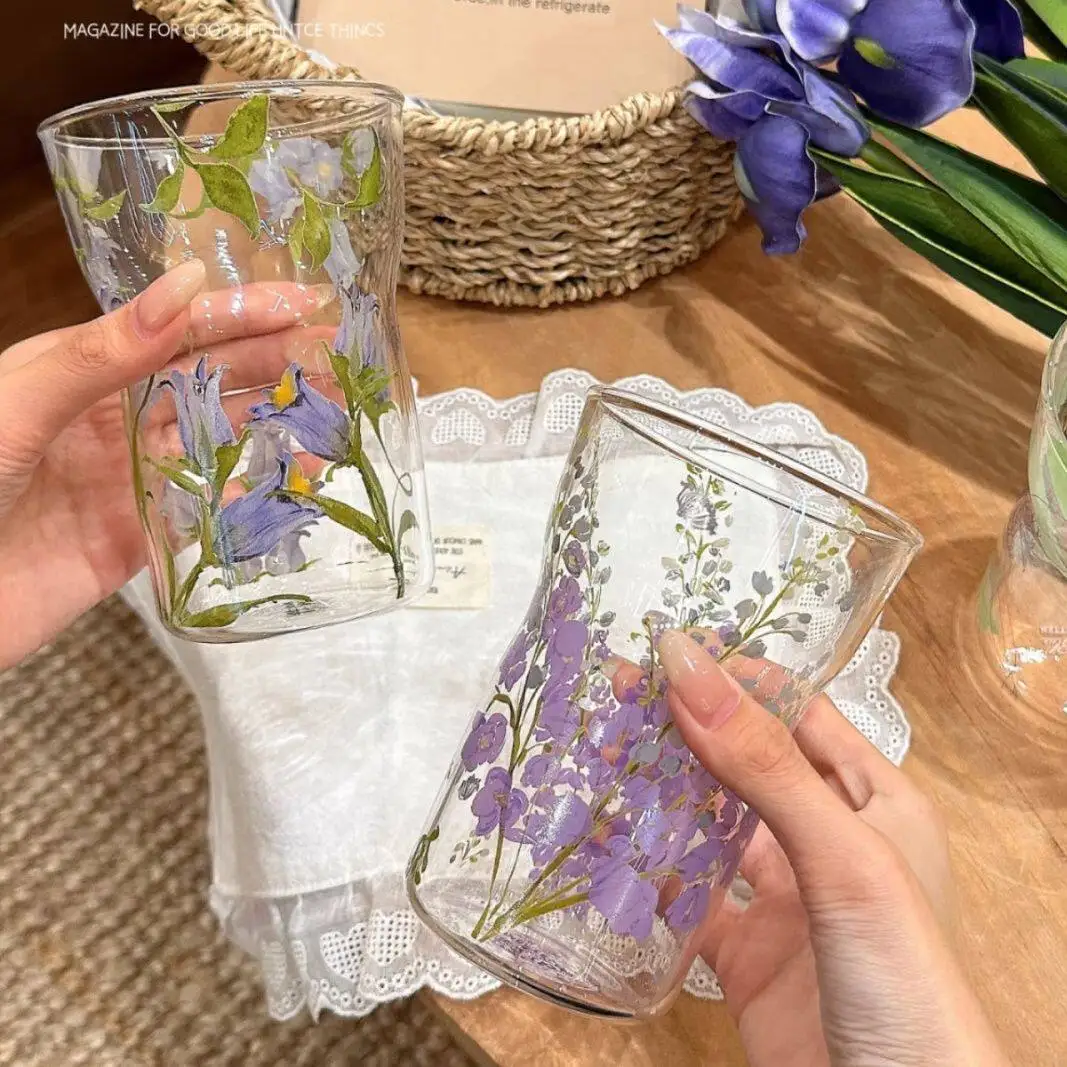 Purple hyacinth romantic flower fairy transparent glass coffee milk cocktail beer cup high-looking summer home water cup
