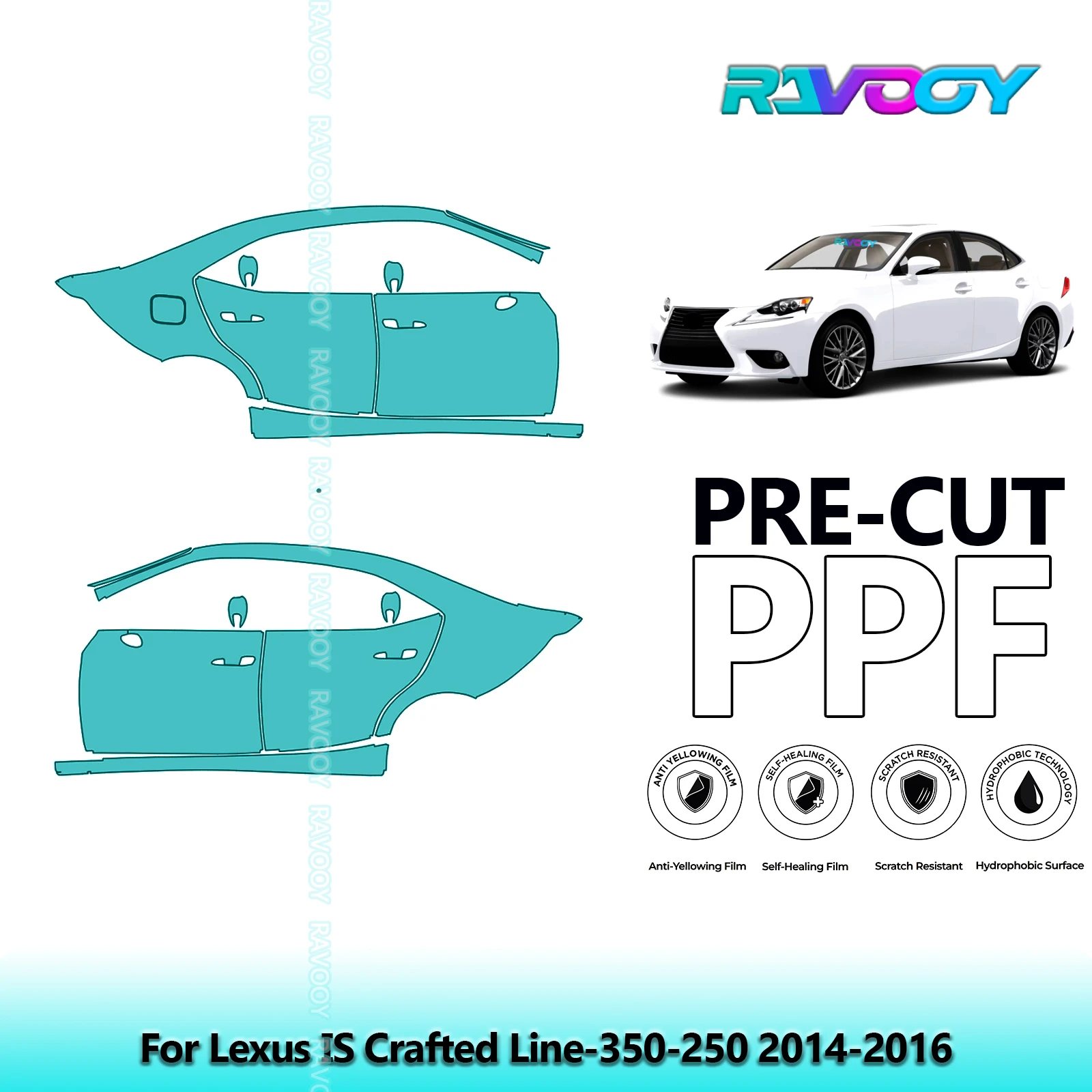 

For Lexus IS Crafted Line-350-250 2014-2016 8.5mil Clear Matte Pre-Cut PPF Door & A/B Pillar Kit TPU Paint Protection Film Set