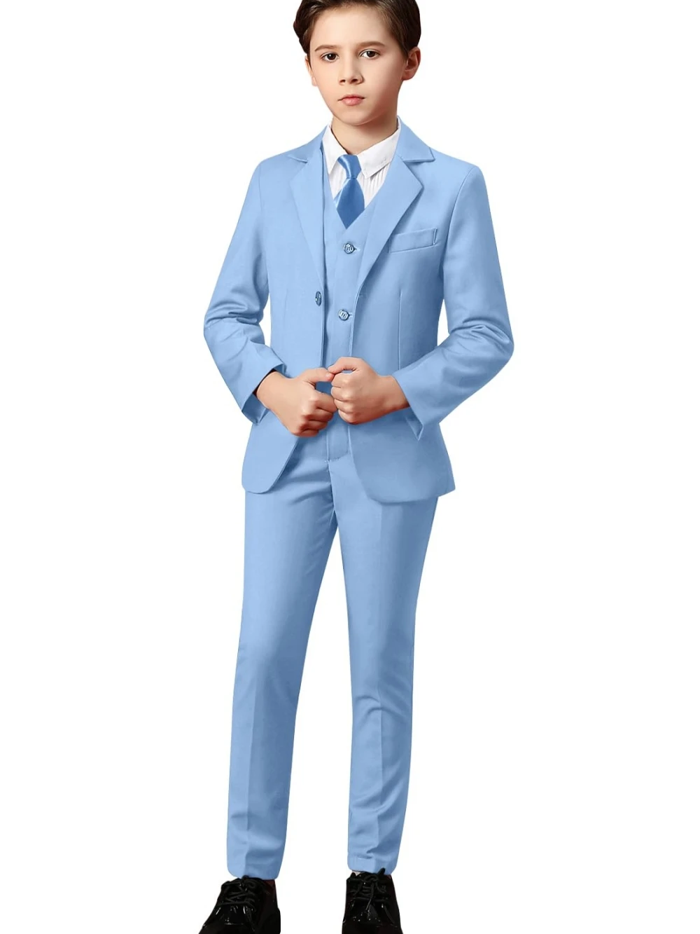 Txjojn الأولاد الصلبة البدلة مجموعة 3 قطع مثالية للحفلات الذكية أنيقة محززة التلبيب الاطفال الدعاوى خاتم الزواج حامل الزي 2-20T #2