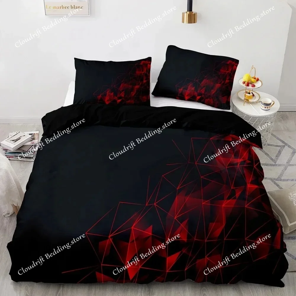 

3D Print Red Glowing Polygonal Grid Pattern Bedding Set Fashion Duvet Cover Set And Pillowcase Queen Size Quilt Cover