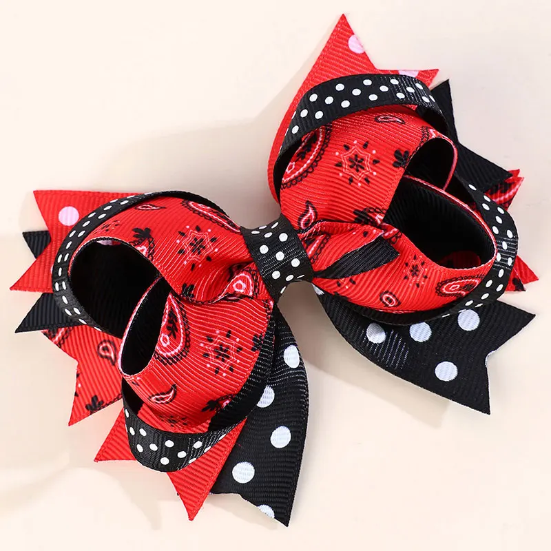 Fashion Ribbon Print Hair Bows Clips For Girls Cute Cowboy Hairpins Barrettes Kids Headwear Handmade Hair Accessories