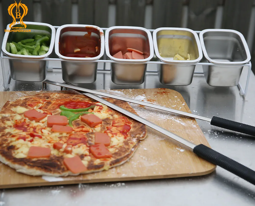 SHANGPEIXUAN Seasoning Pizza Topping Station Stainless Steel Condiment Container for Fridge Storage Pizza Ingredients Container