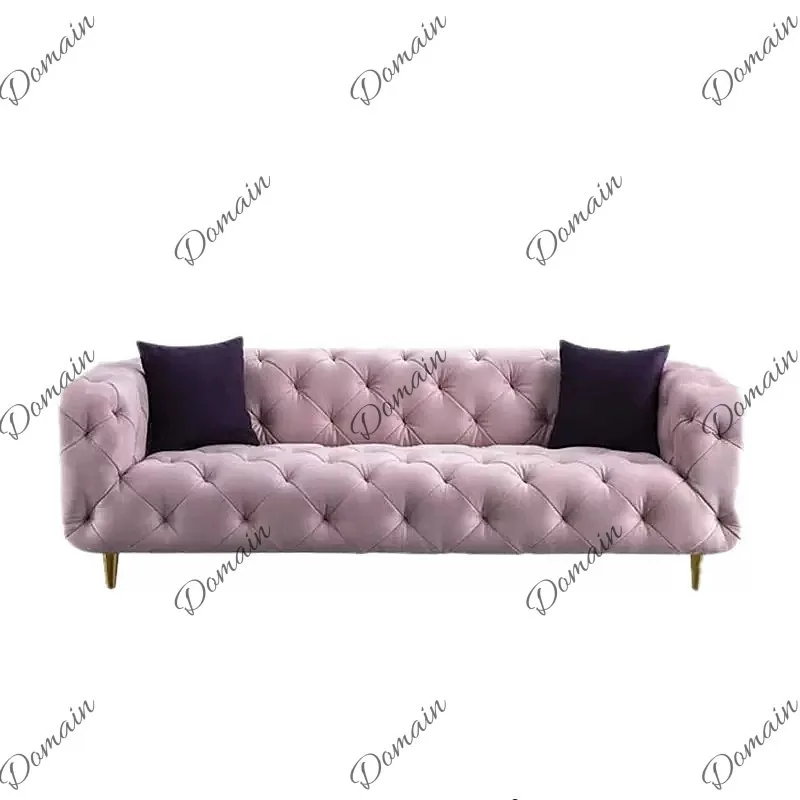 Postmodern Luxury American Tufted Fabric Sofa French Style Living Room Furniture 1+2+3 Pink Sofa Set