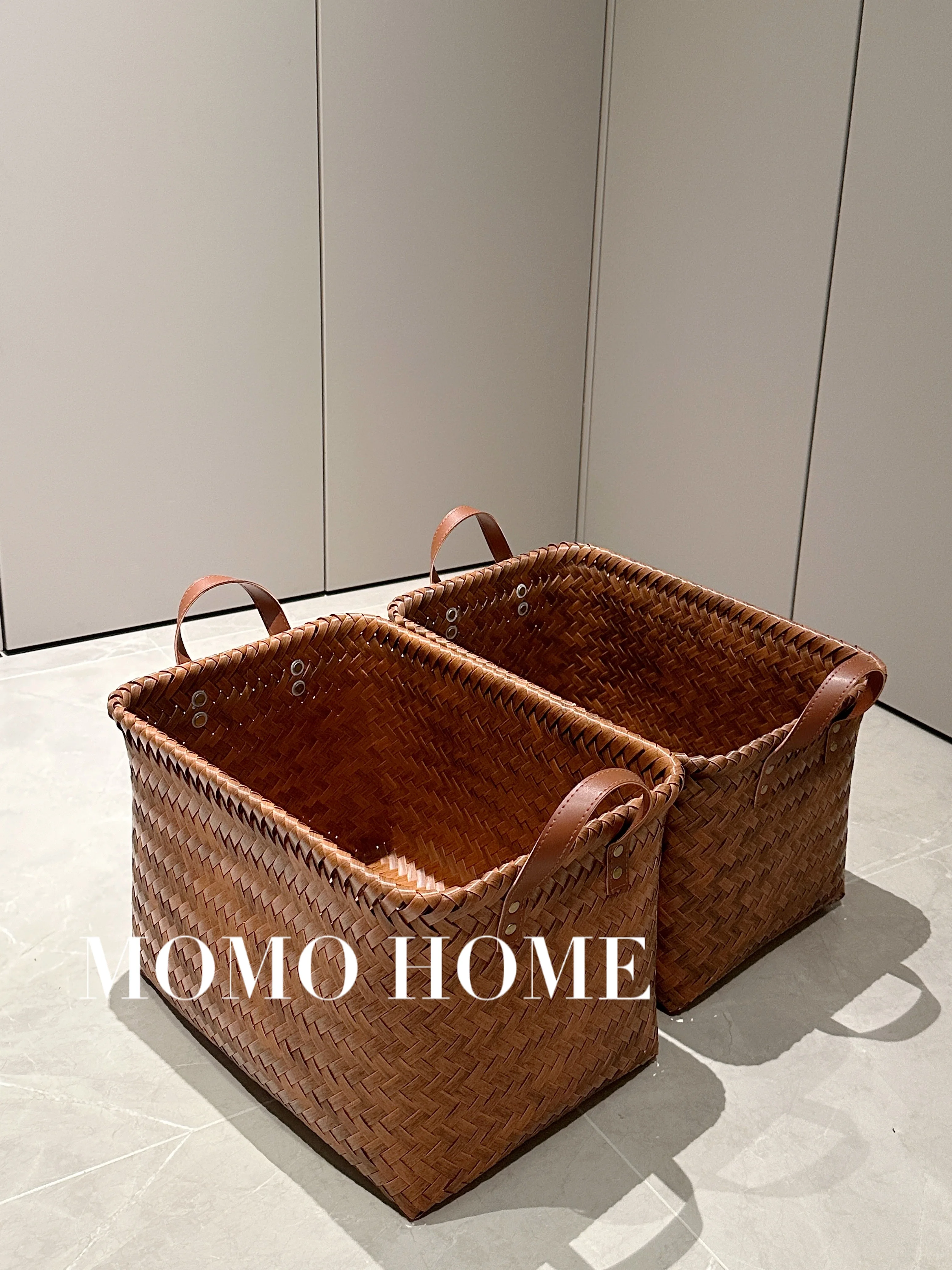 MOMO Home Dirty Clothes Storage Basket Dirty Clothes Basket Put Clothes Snacks Toys Bamboo Imitation Rattan Storage Basket