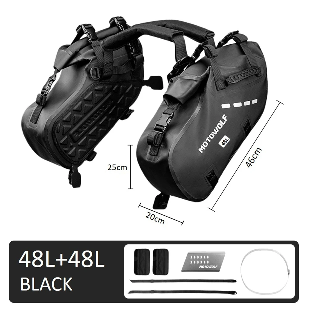 Motortas 100% Waterdicht 18L/48L Grote Capaciteit 2 Stuks Universal Fit Motorfiets Fietstas Zadel Zijtassen