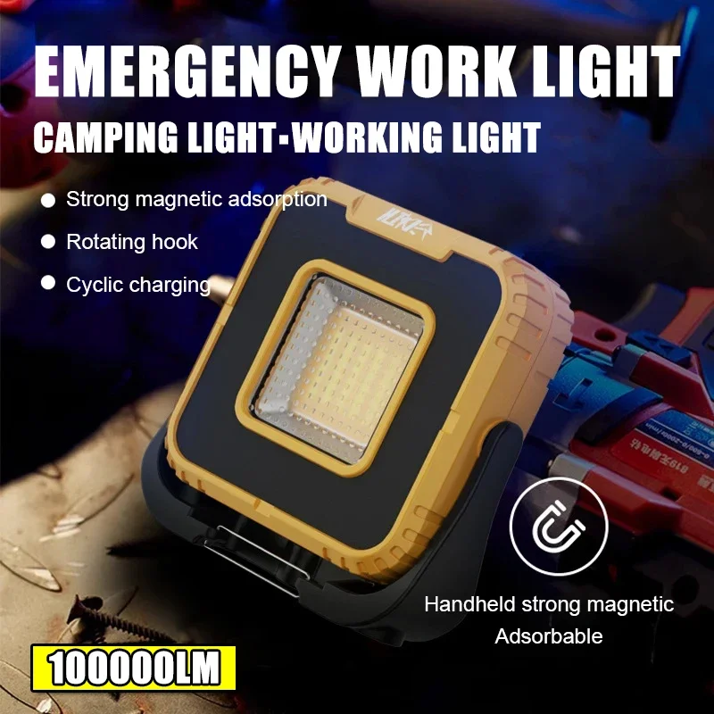 Multifunctional High-power LED Work Light Rechargeable Strong Light Emergency Lighting Flashlight Magnetic Outdoor Camping Light