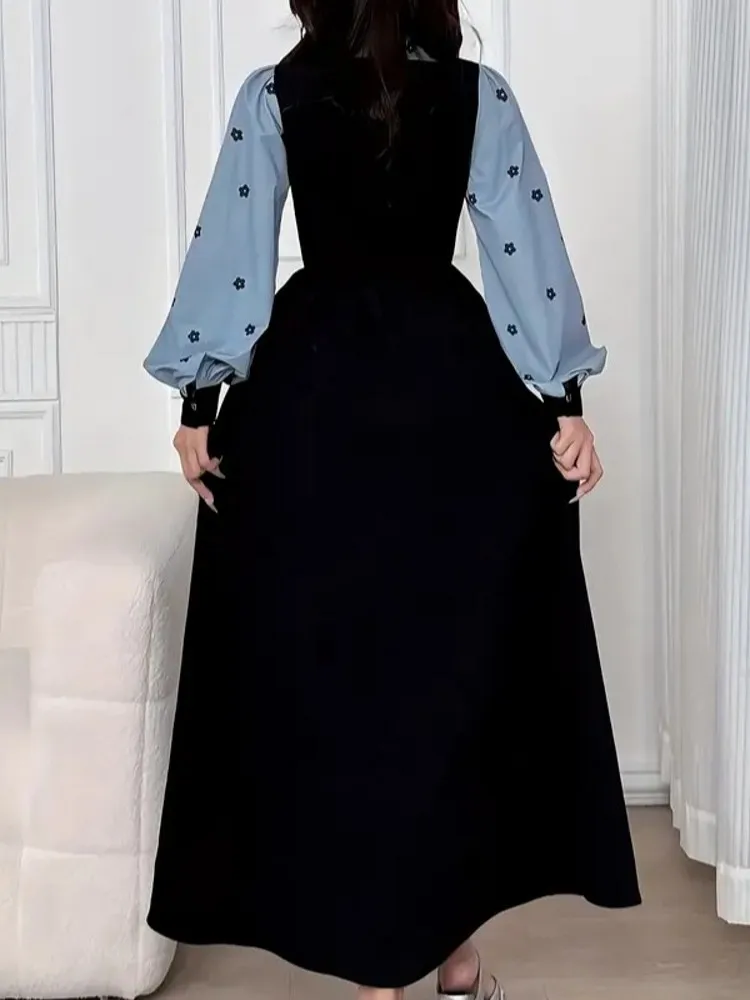 春秋ファッションプリントレトロパーティードレス女性セクシーシングルブレストラペルシャツドレスカジュアル長袖ボヘミアンワンピース