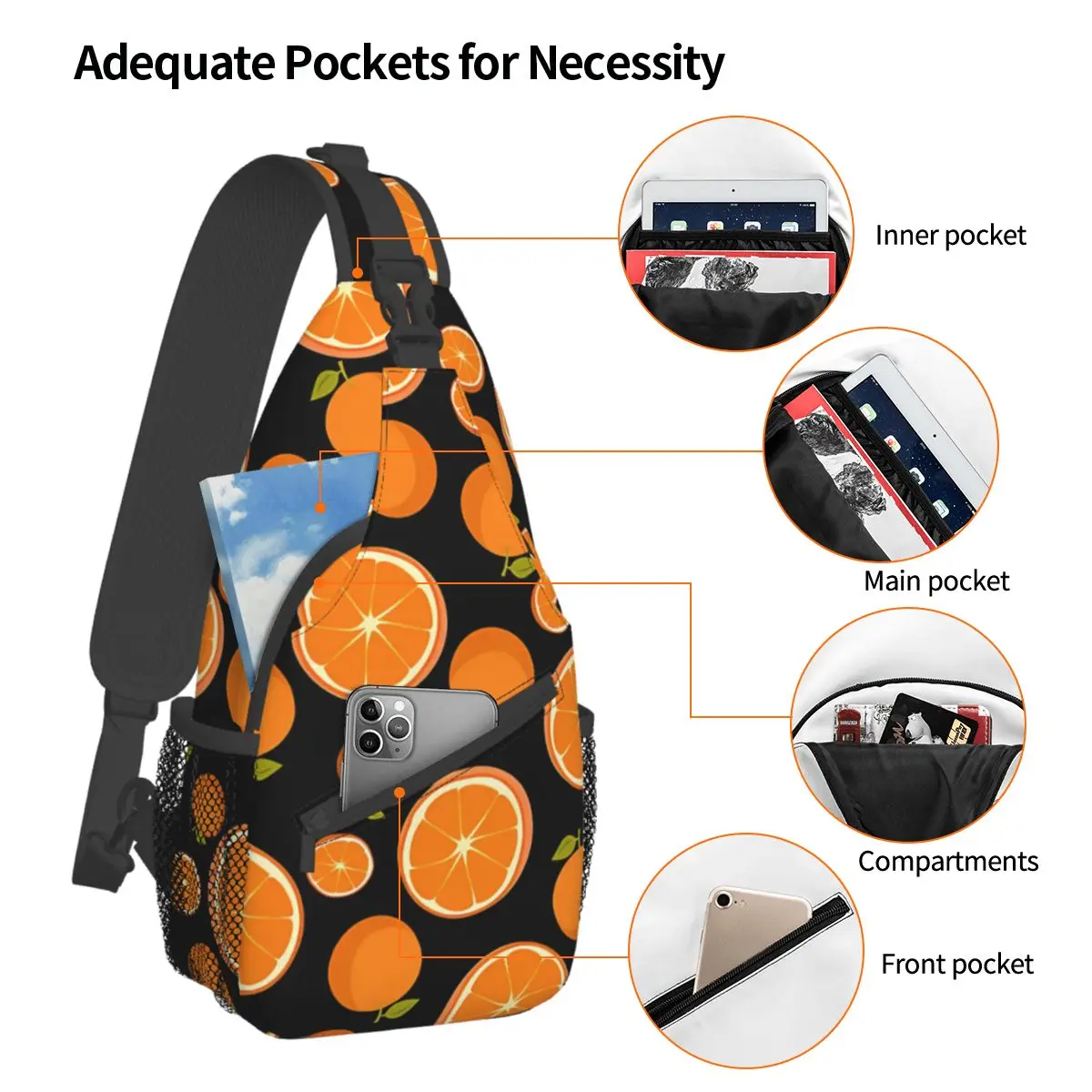 Fruits Food Crossbody Bag Sports Oranges Chest Bag Unisex Women Man Fashion Shoulder Backpacks Travel