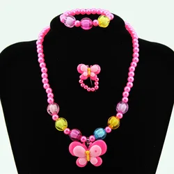 1 Set Lovely Imitation Pearl Beaded Charming Butterfly Necklace Bracelets Kids Baby Girls Jewelry Set Children Gift