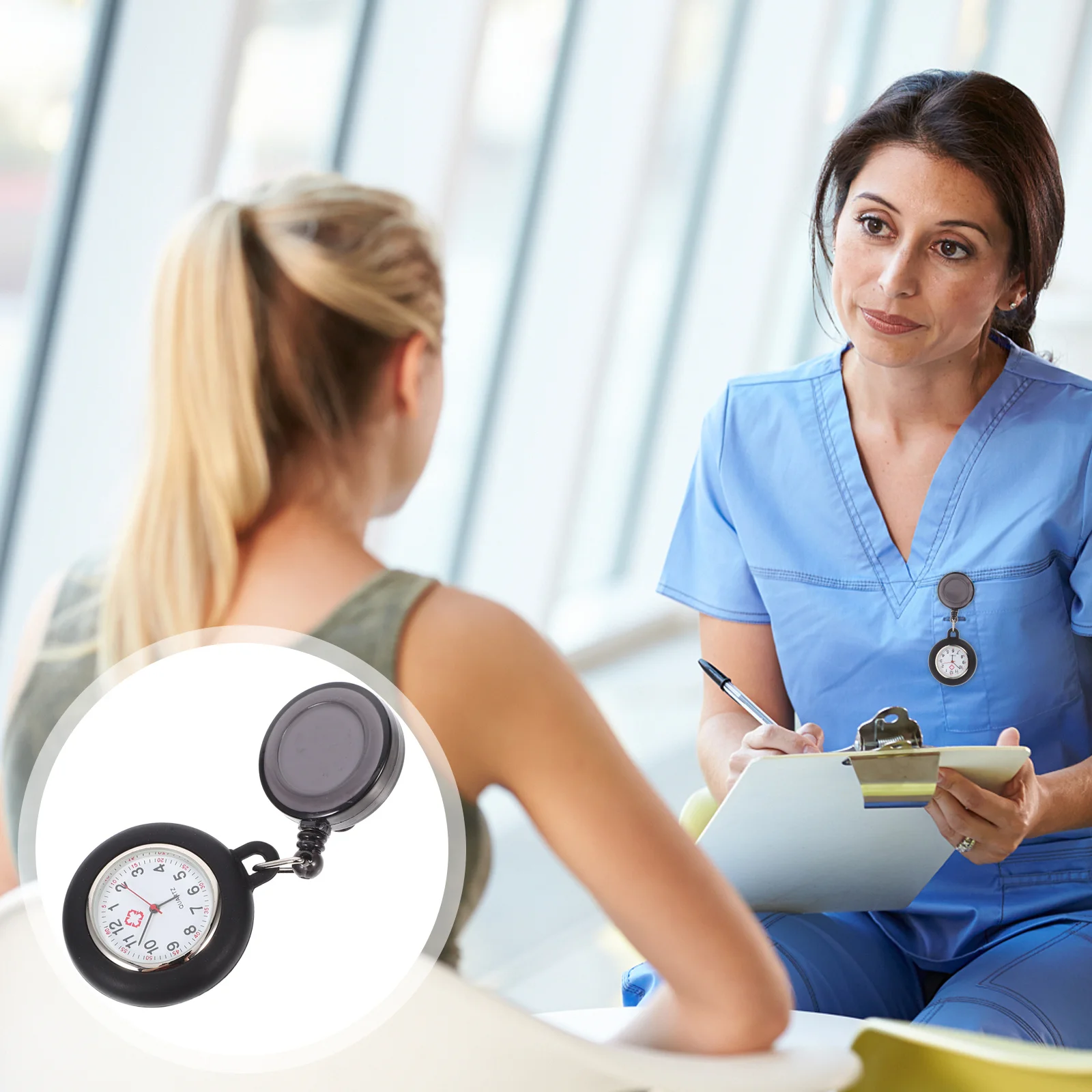 여성용 간호사 시계 웃는 얼굴 클립 온 포켓 시계 의사 학생 간호사 직원을 위한 경량 의료 배지 릴