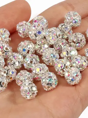 50pcs 6mm AB Color Metal Crystal Beads Rhinestone Ball Shape Loose Beads for Jewelry Making DIY Gift Bracelet Accessories