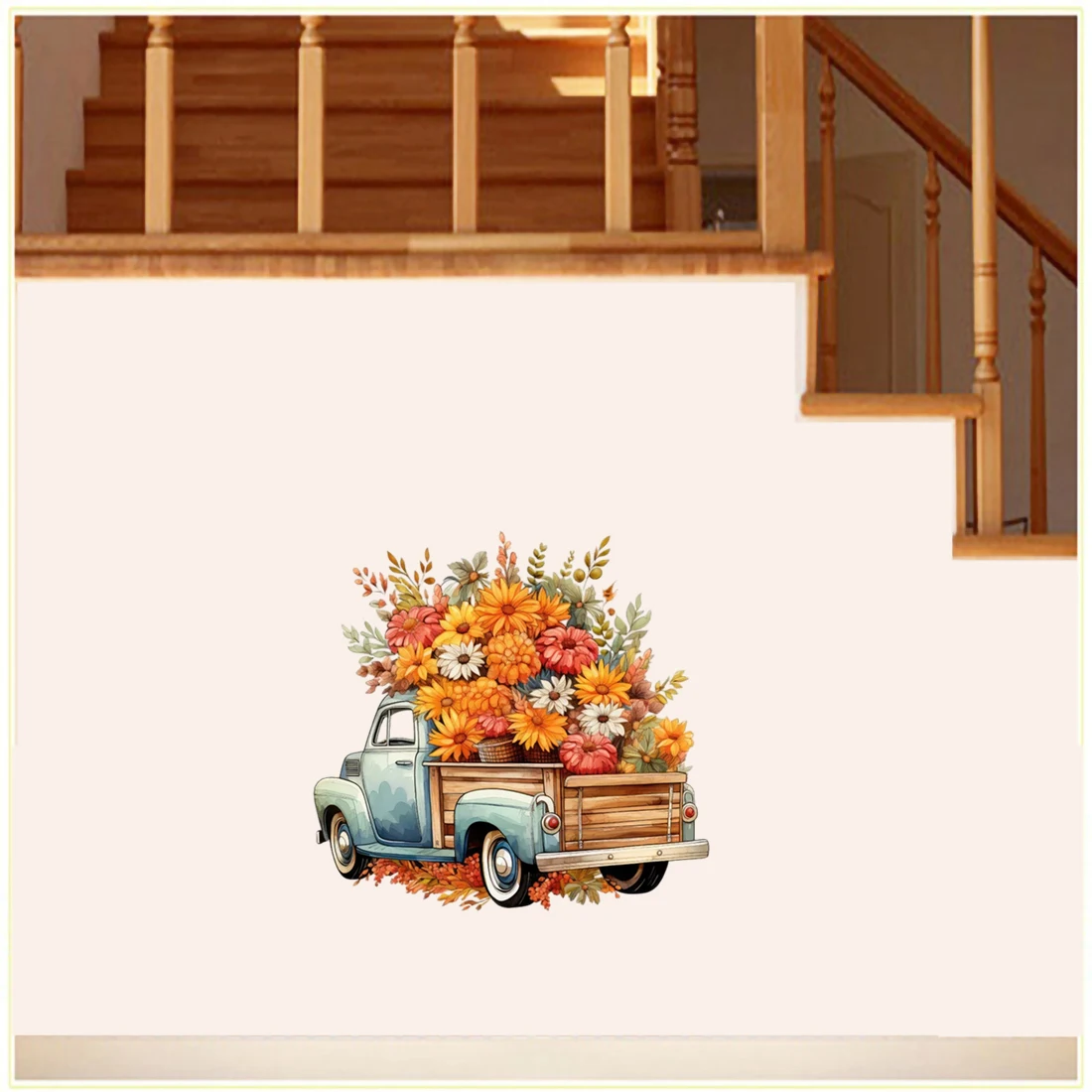 Three Ratels Q20 car loaded with flowers  Cartoon stickers for home decoration
