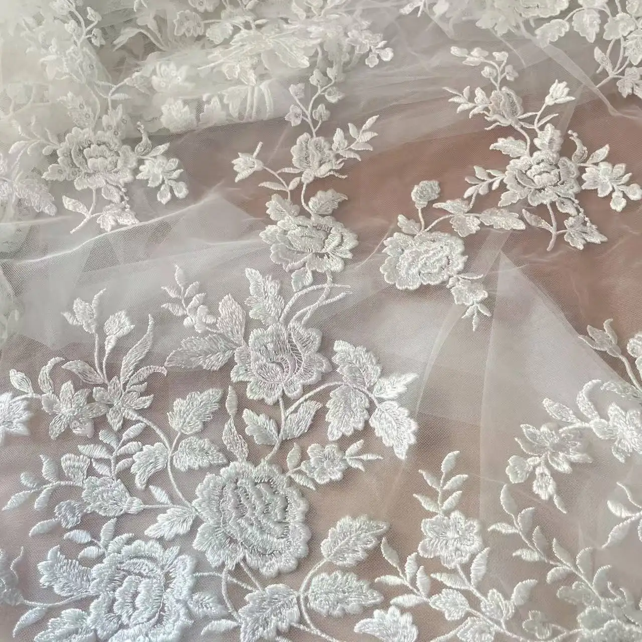 French Embroidered Lace Fabric, Beautiful Flower, Romantic Wedding Sequins, DIY Dress, RS558