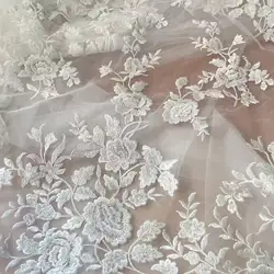 French Embroidered Lace Fabric, Beautiful Flower, Romantic Wedding Sequins, DIY Dress, RS558