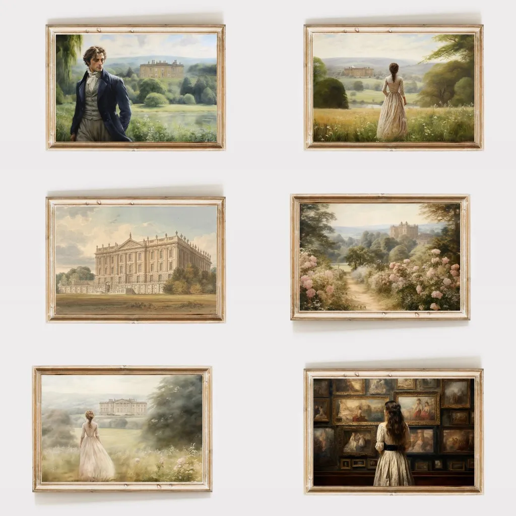 طباعة فنية جدارية فخر وتحيز ، لوحة زيتية قماشية ، إليزابيت بينيت ومر دارسي ، ملصقات قطنية ، ديكور منزلي #3