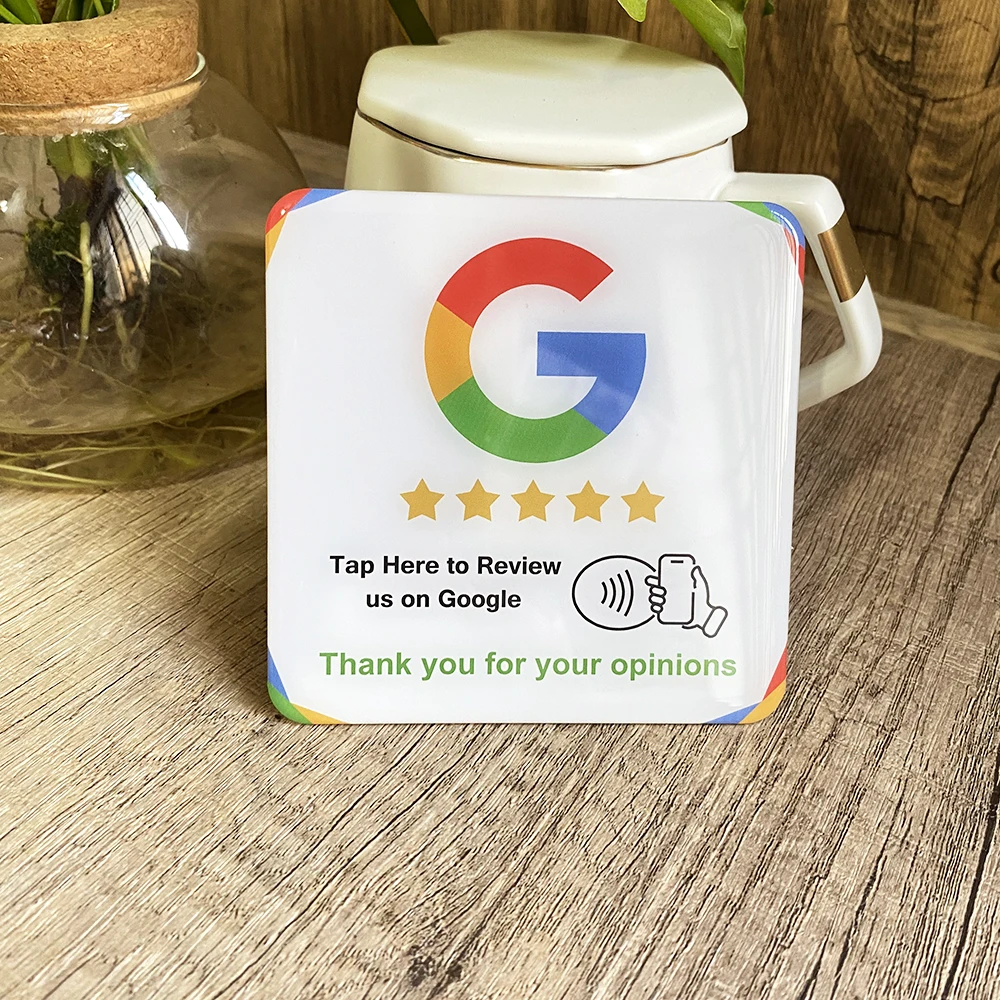 10X10cm Epoxy Self-Adhesive Google Review Plate Follow us on Instagram Facebook Tripadvisor Trustpilot Review NFC Tap Plaque