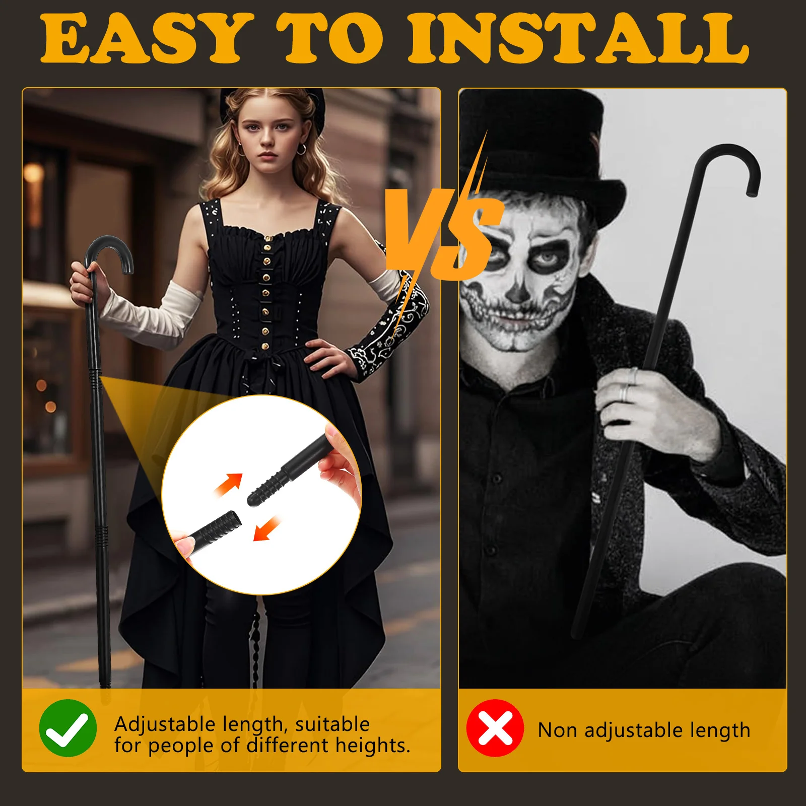 ไม้เท้าคอสเพลย์ 2 ชิ้น ไม้เท้าหมอผี น้ำหนักเบา สำหรับการแสดงบนเวที ชุดฮาโลวีน อุปกรณ์ประกอบฉากมายากล