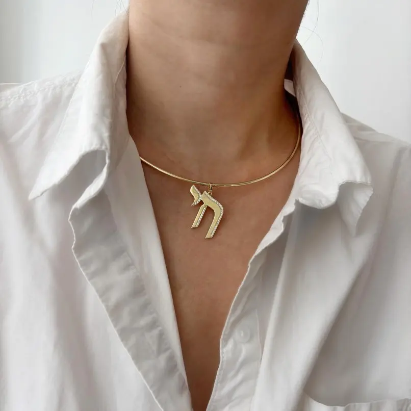 10Pcs Copper Gold Color Necklace Hebrew Chai Alphabet Jewish Kabbalah Religious  16+2inch Jewelry Special Gift For Women
