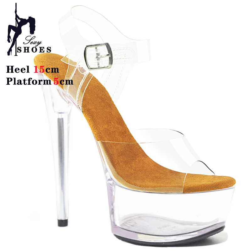 New Woman Transparent Crystal Platform Shoes Sandals Thin Heel Wedding Shoes High Heels 15cm Summer Party Sandals Big Size 34-43