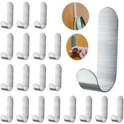 5pcs Self Adhesive Hooks Heavy Duty Stainless Steel Wall Hooks Adhesive For Hanging Jackets Kitchenware Bathrobes Bath Towels