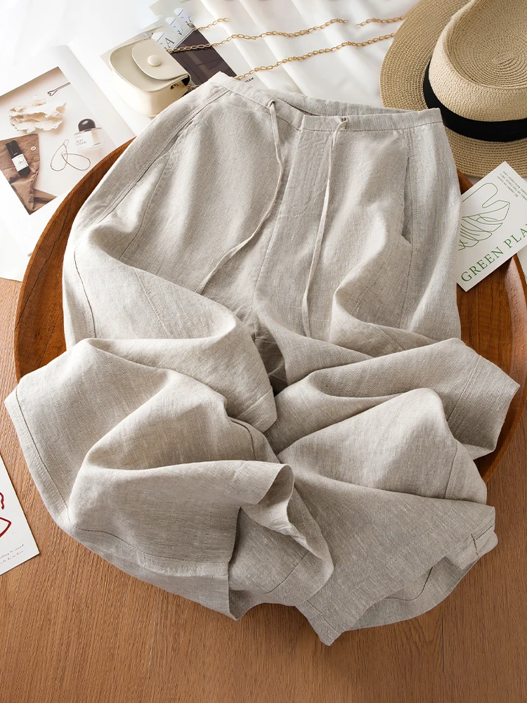 

High Waist Loose Straight Leg Linen Pants Women's Summer Thin New Style Drapey Casual Sun Protection Wide Leg Trousers