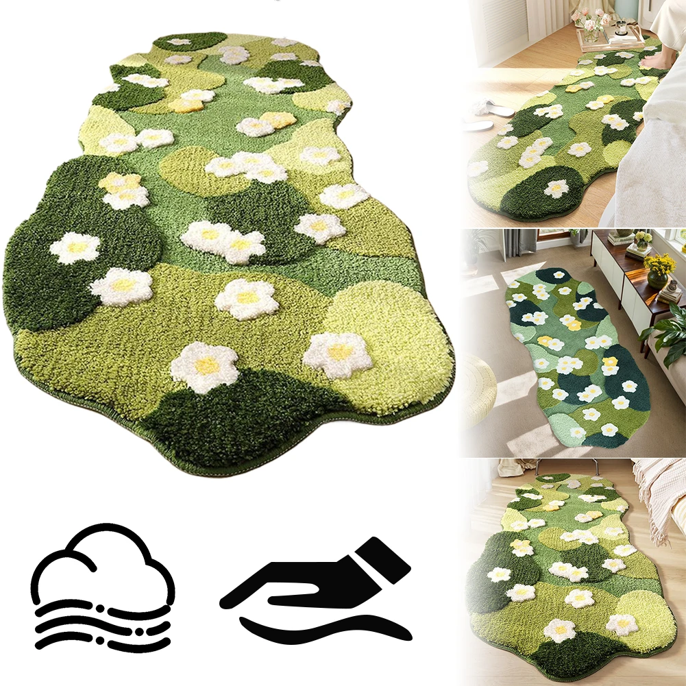 Soft Nordic 3D Lawn Moss Rugs Carpet Plush Bedroom Bedside Area Rug Flocked Green Plush Bedroom Rug Home Entrance Decoration Mat