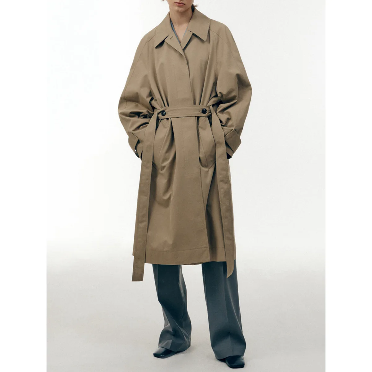 

Women's L0* Loose Contour Cotton Trench Coat Spring and Autumn 24ss Simple Belt Mid-Length Jacket