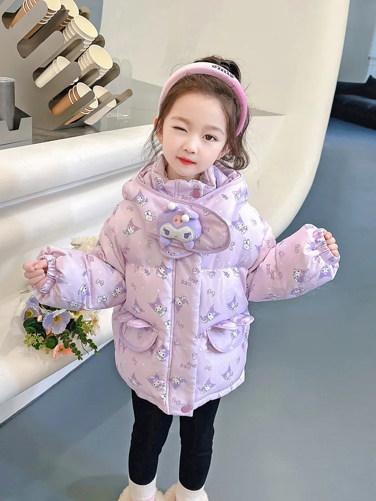 

Girls' Down Jacket Winter Kuromi Sanrio Full Printed Cartoon 2025 Children's Style Thick Baby White Duck Down Girls Winter Top
