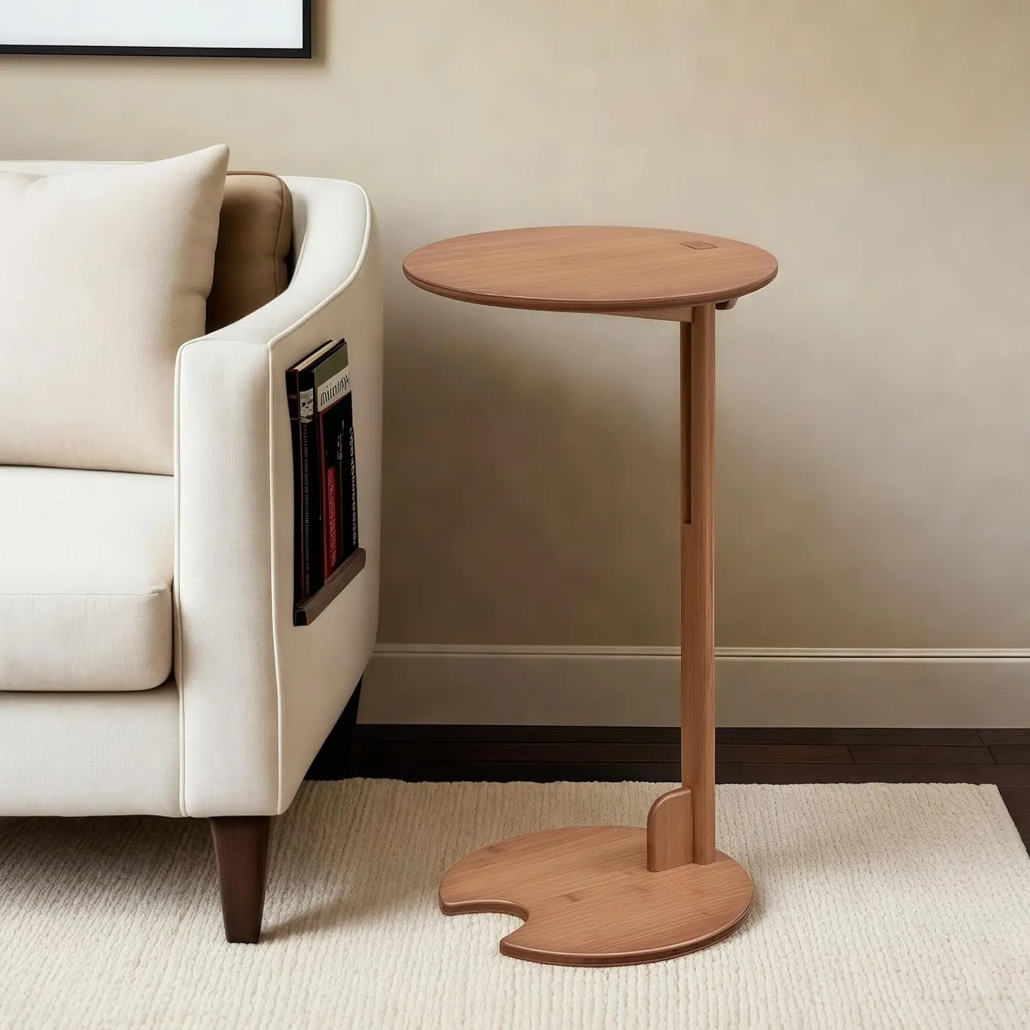 

Side Table with Pedestal - Adjustable Height C Shaped End Tables for Small Spaces, Couch, Bedside, Living Room, 14x14x26 Inch