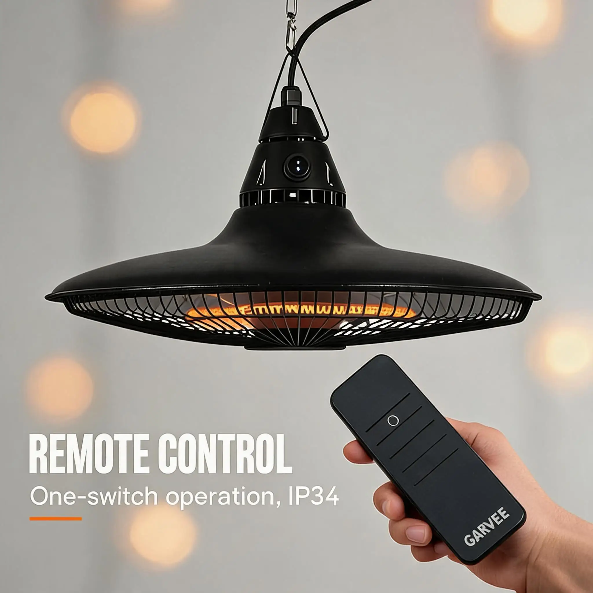 Riscaldatore a infrarossi da esterno, modello P05-GR15B, da fissare al soffitto, con struttura in alluminio, tubo riscaldante in fibra di carbonio da 1500 W, alimentazione CA 220-240 V, grado di
