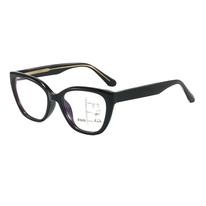 Women TR90 Large Cat Eye Anti Blue Light Progressive Reading Glasses Men Casual Core-Inserting Hyperopia Multifocals Spectacles