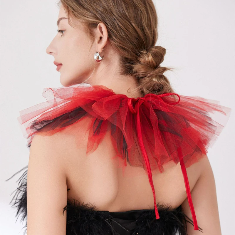 Exaggerated Colorful Scarf Detachable Mesh Fake Collar Layered Ruffle Sheer Clown Neck Collar Performance Accessories